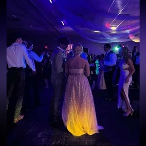 Champagne pink strapless prom dress